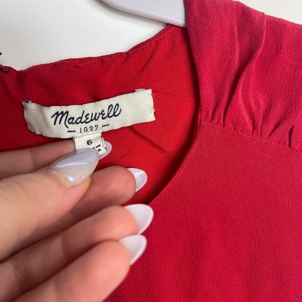 Madewell Red 100% Silk Shirred Dress Women’s Size 6 03501 - Picture 6 of 11